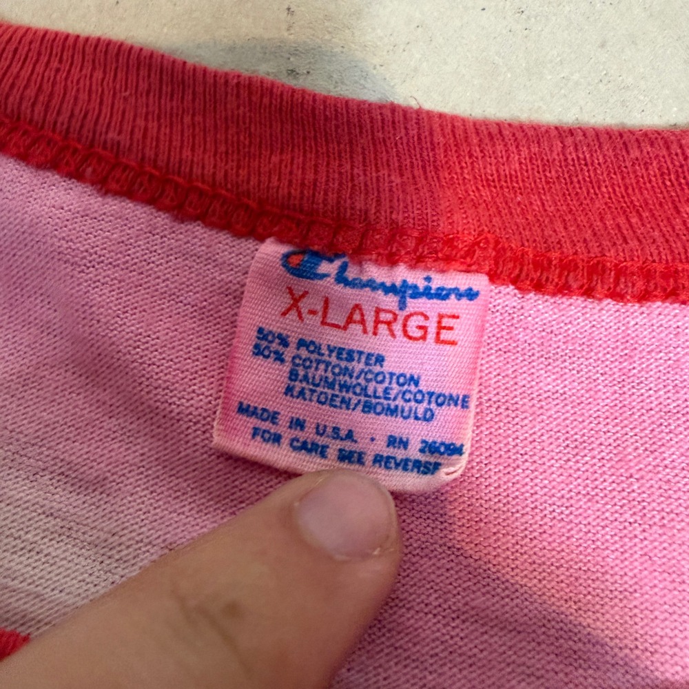 Vintage 1987 Champion MHSAA Wrestling tye dye Ringer T-Shirt XL Pink White 80s - Picture 2 of 7